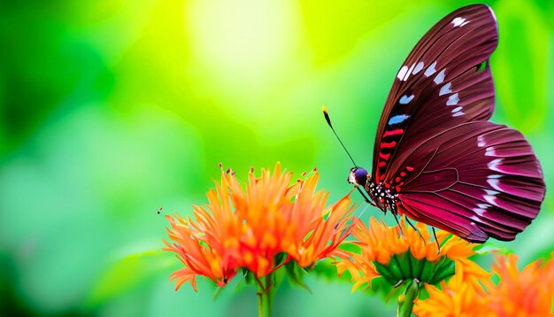 Graceful Encounter Monarch Butterfly Resting on a Flower Plant Captivating Nature's Light and Beauty