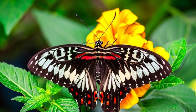 Graceful Encounter Monarch Butterfly Resting on a Flower Plant Captivating Nature's Light and Beauty