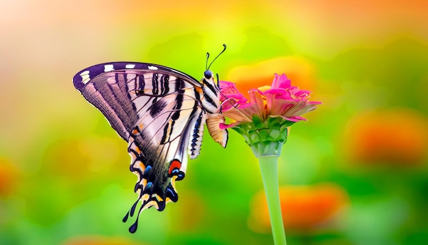 Graceful Encounter Monarch Butterfly Resting on a Flower Plant Captivating Nature's Light and Beauty