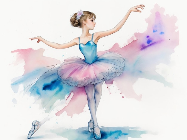 graceful girl in a ballet dress drawn in watercolor