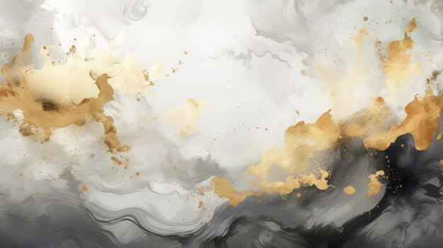 Photo graceful gold and white abstract painting wallpaper with fluid ink washes