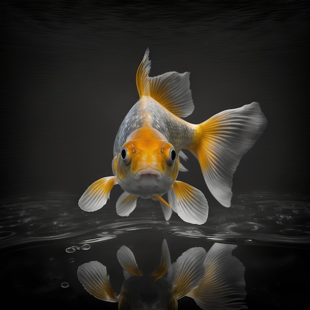 Graceful Goldfish Swimming in a Serene Gray Background