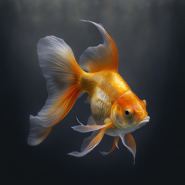 Graceful Goldfish Swimming in a Serene Gray Background