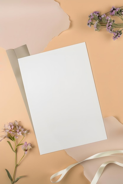 graceful greeting card invitation isolated empty space adorned with elegant ribbon and flower decora