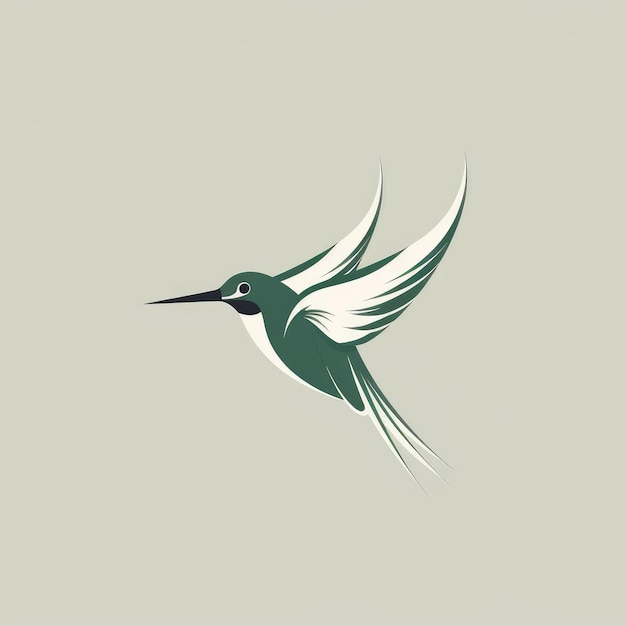 Graceful Harmony A Minimalist Vector Logo of a White and Green Hummingbird