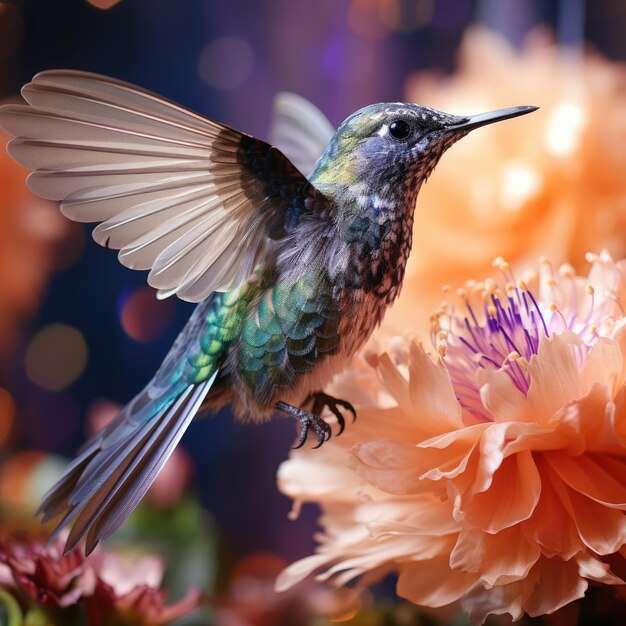 Photo graceful hummingbird in floral pastel background