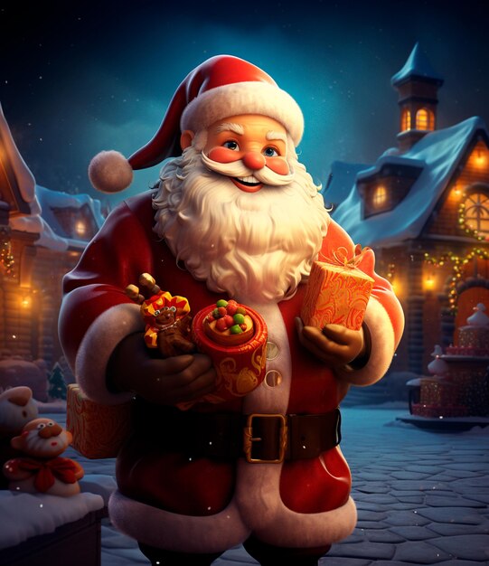 изящное изображение мультфильма Санта-Клауса на рождественском фоне