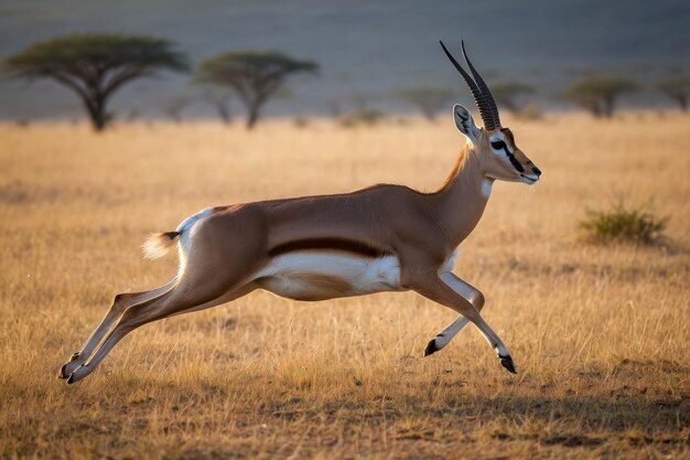 Graceful Impala in midstride on savanna