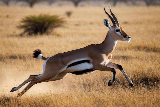 Graceful Impala in midstride on savanna