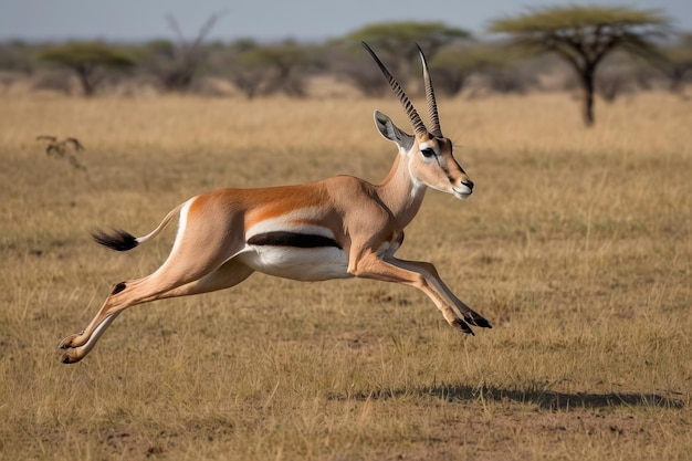 Graceful Impala in midstride on savanna