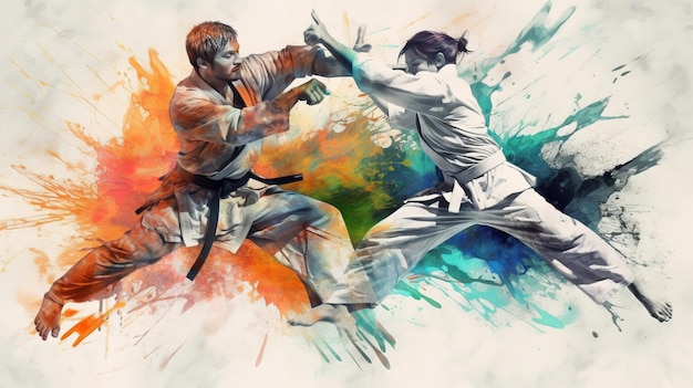 Graceful Jiu Jitsu Movements in Soft Watercolors