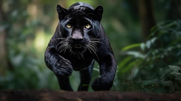 Graceful Leap Black Panther in de Jungle Generative AI