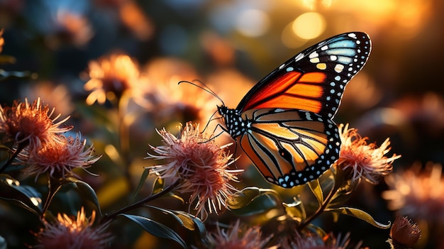 Photo graceful monarch butterflies in a sunlit meadow