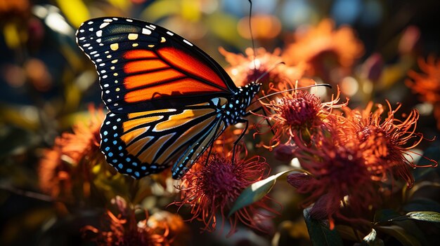 Graceful monarch butterflies in a sunlit meadow