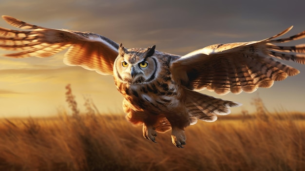 Photo graceful owl galloping in vast landscape