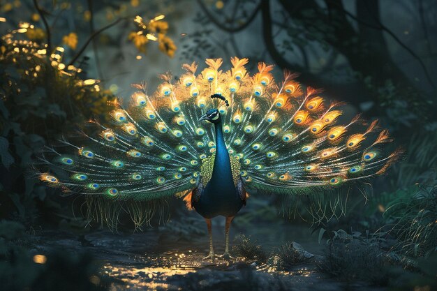 Graceful peacock displaying its iridescent plumage