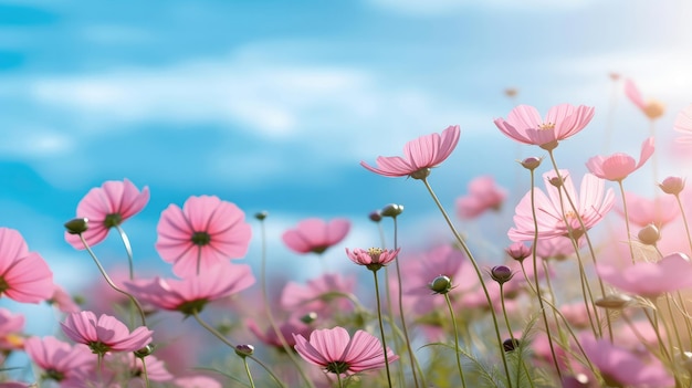 Graceful Pink Blooms Field of Delicate Pink Flowers Amidst a Softly Blurred Backdrop Captivating Nature's Beauty