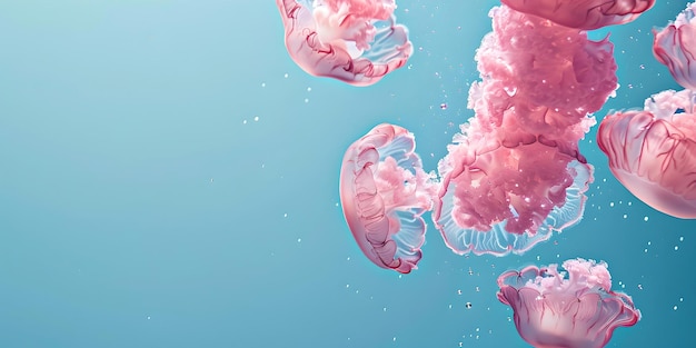 Graceful pink jellyfish floating in a serene blue ocean digital artwork suitable for environmental concepts ideal for backgrounds and nature themes AI