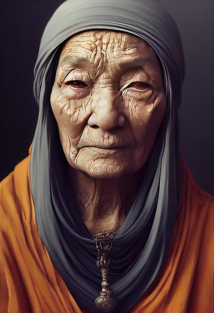 Graceful Priestess Detailed Portrayal of an Old Woman