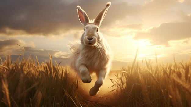 Graceful Rabbit Galloping In Vast Landscape