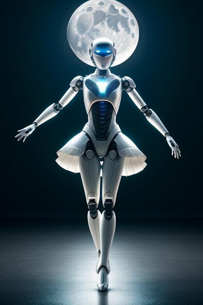 graceful robotic dancer performing in moonlight highangle shot