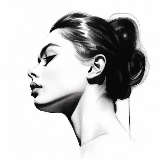 Graceful And Serene A Black And White Sketch Of A Female Face I