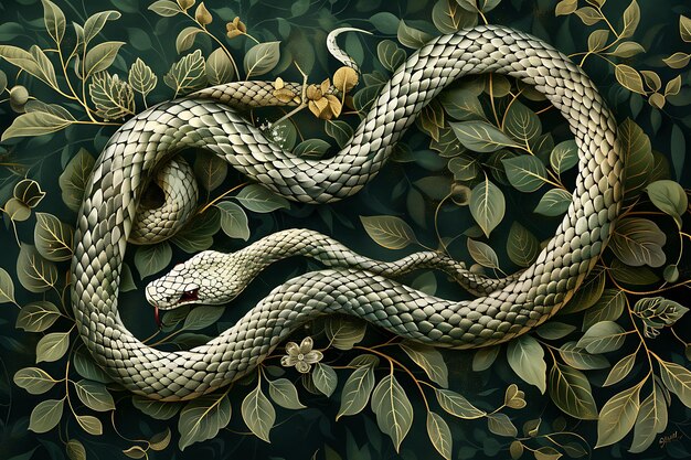 Photo graceful snakes formed with intertwining vines and leaves co illustration trending background decor