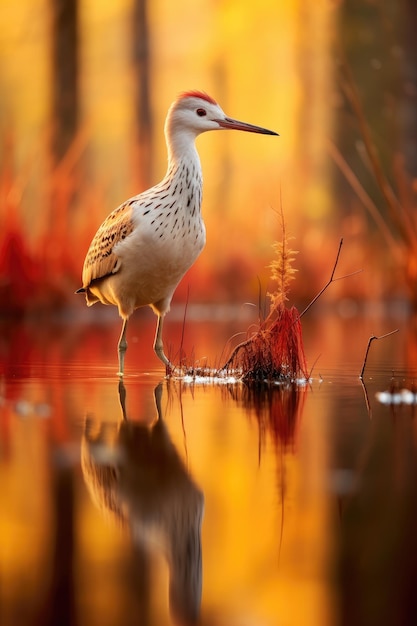 Graceful Stilt Wading in Water at Sunset Serenity in Wildlife Generative AI