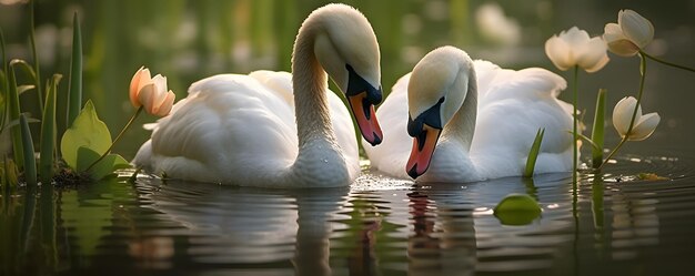 Graceful swan snuggles cygnet serene pond setting National Hug Day