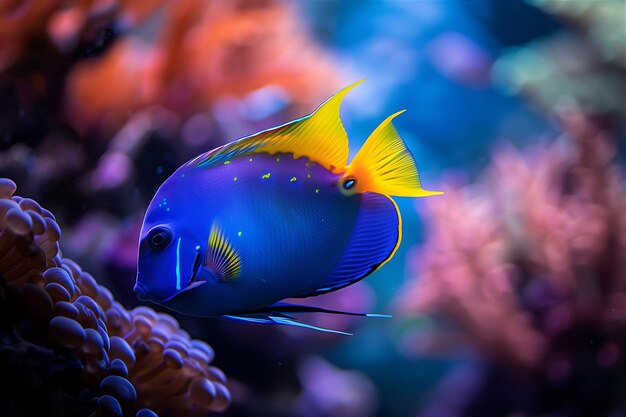 Graceful Swim Blue Yellow Fish