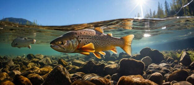 Graceful trout navigating the clear waters of a freshwater river