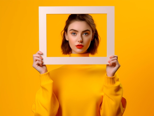 Graceful woman's hands holding paper frame