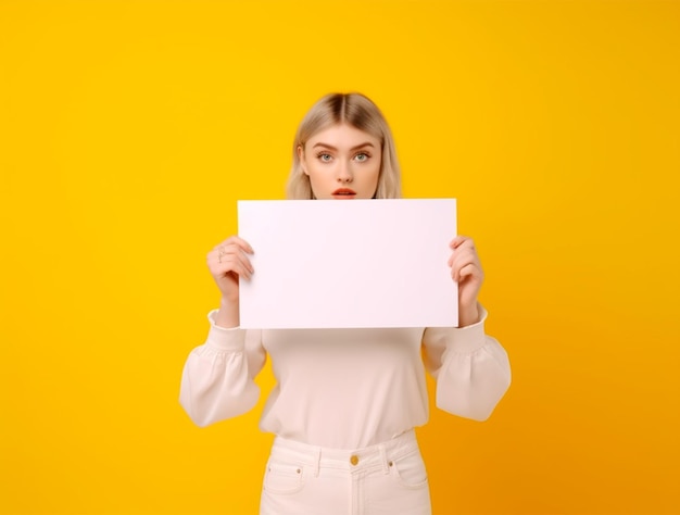 Graceful woman with hands on blank paper