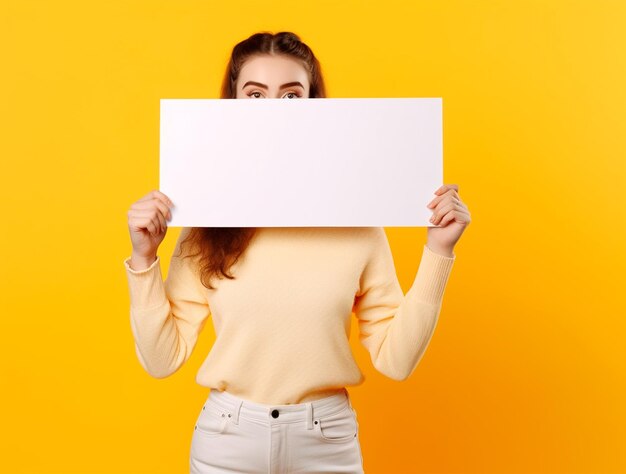 Graceful woman with hands on blank paper