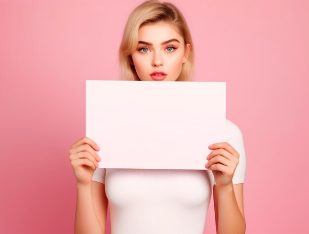 Graceful Woman with Hands on Blank Paper