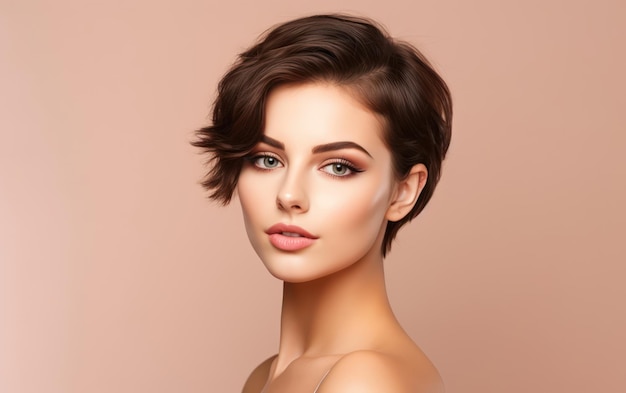 Gracefulshort hair Woman with Minimal Makeup