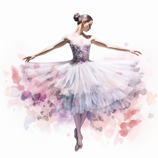Gracieuze ballerina Een boeiend aquarelportret van een vijfde positie En Pointe omhelsd door Flor