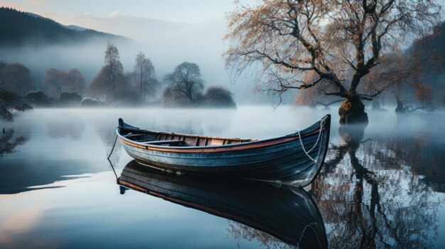 Gracieuze boot glijdt op het water Een serene scène Generatieve AI