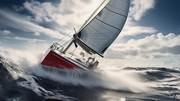 Gracieuze boot glijdt op het water Een serene scène Generatieve AI