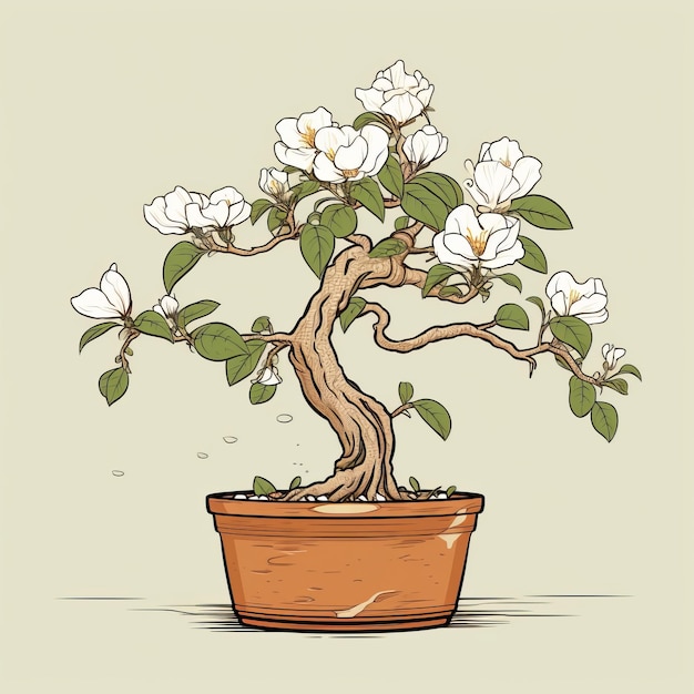 Gracieuze en kleurrijke bonsai-bloemen in aardtonen
