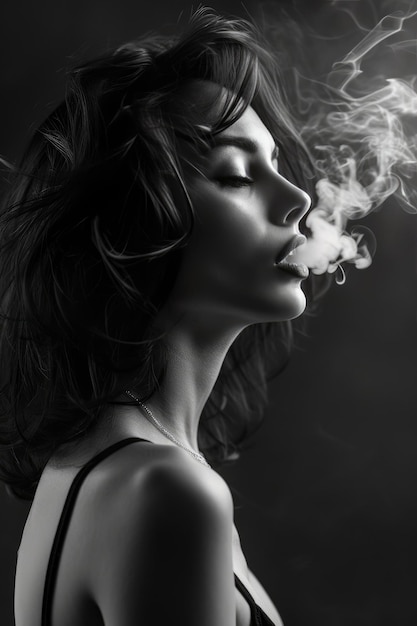 Gracieuze vrouw geniet van een zwarte en witte rook