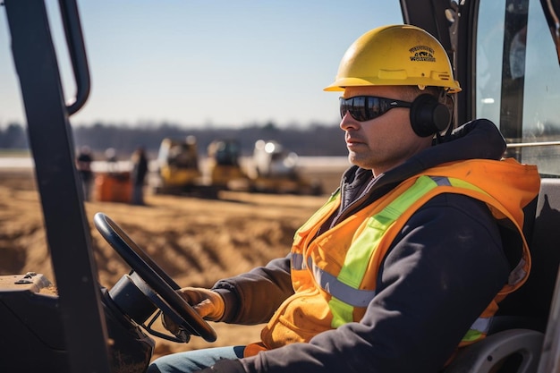 Grader operator wearing protective gear while working Best grader picture