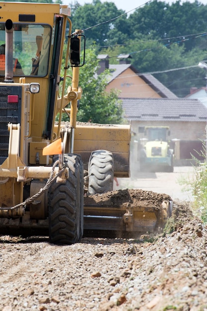 Grader road construction grader industrial machine on\
construction of new roads