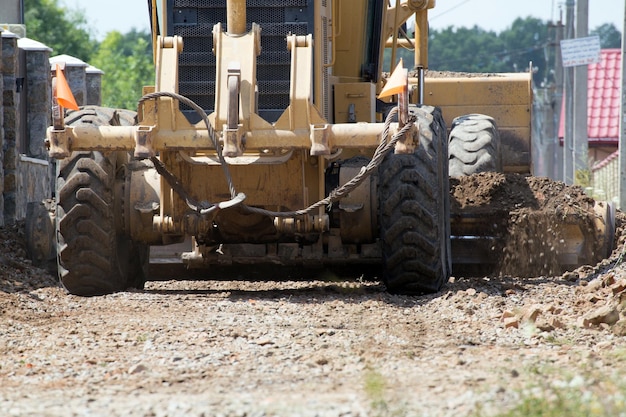 Grader Road Construction Grader industriële machine op de bouw van nieuwe wegen.