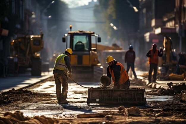 Grader with construction workers laying down asphalt nearby Best grader image