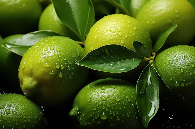 Foto gradiënt achtergrondbeeld van veel verse groene citroenen met weinig waterdruppels op citroenen