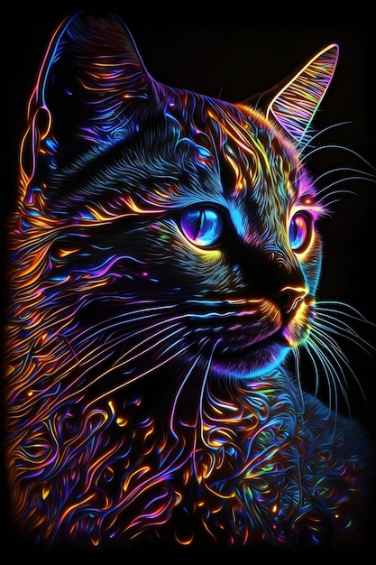 gradient colored cat. AI generated