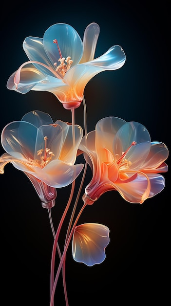 gradient flowers colorful holographic rendering trans