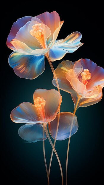 gradient flowers colorful holographic rendering trans