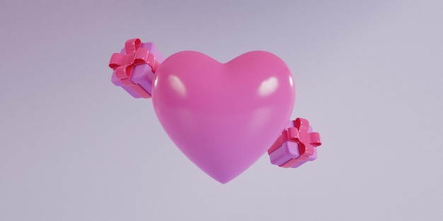 Gradiënt gekleurd hart en geschenkdozen 3d illustratie